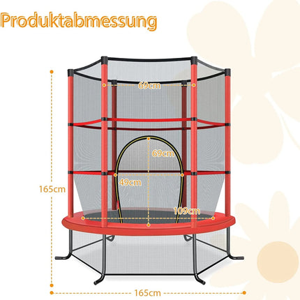 Zahradní trampolína Ø140cm s ochrannou sítí, nosnost 135 kg, pro děti od 3 let, červená