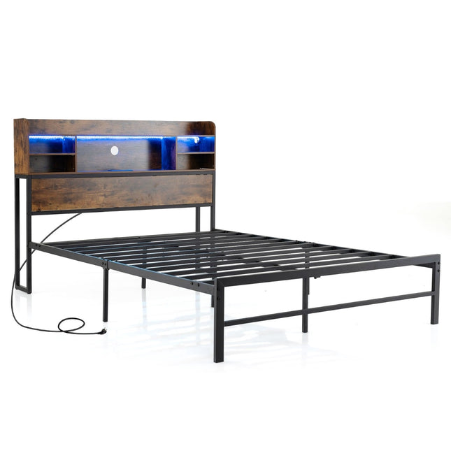 Rám postele 140 x 200 cm s LED osvětlením a nabíjecí stanicí