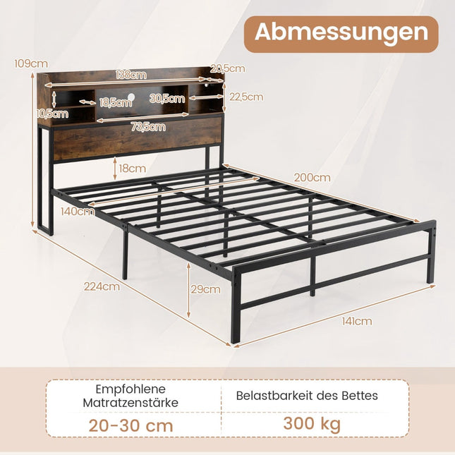 Rám postele 140 x 200 cm s LED osvětlením a nabíjecí stanicí