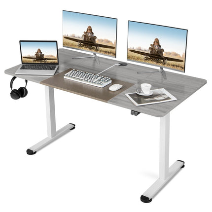 Elektricky výškově nastavitelný psací stůl 140 x 70 cm s ochranou proti nárazu a háčkem, šedý