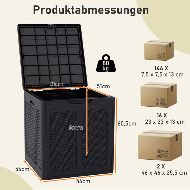 Venkovní úložný box 145L, odolný proti povětrnosti, ratanový design