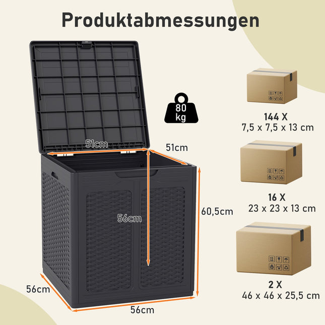 Venkovní úložný box 145L, odolný proti povětrnosti, ratanový design