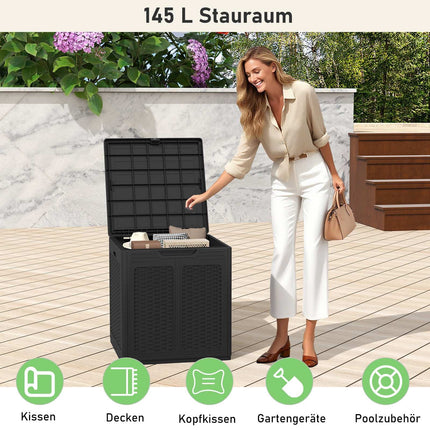 Venkovní úložný box 145L, odolný proti povětrnosti, ratanový design