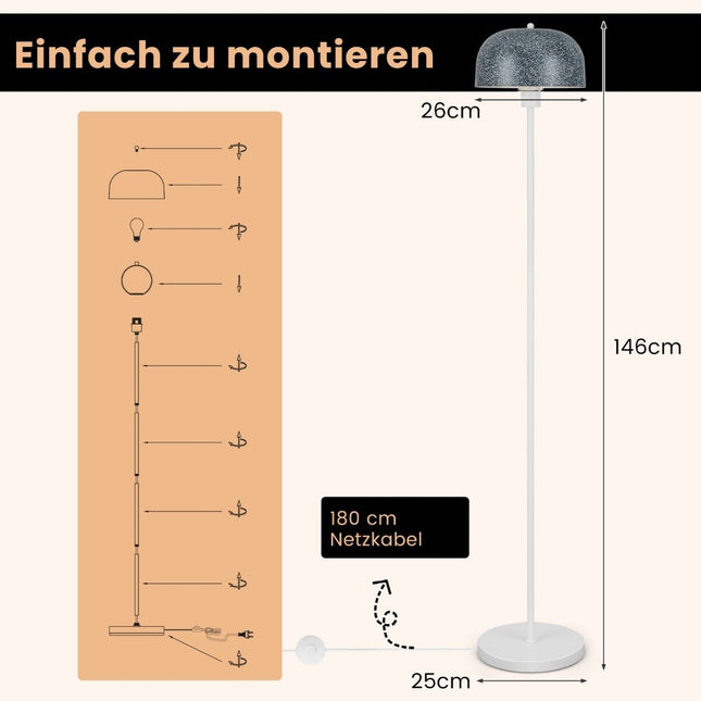 Stojací lampa 146cm s nožním vypínačem, paticí E27 a stínidlem