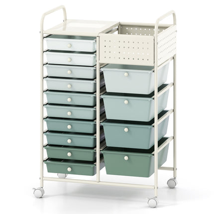 14-Drawer Rolling Storage Cart with Metal Top & Pegboard