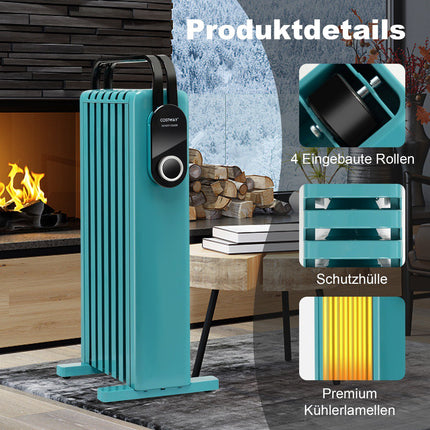 1500W Oil Radiator Heater With Wheels, 3 Heat Settings
