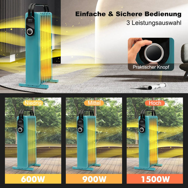 Olejový radiátor 1500W na kolečkách, 3 stupně výkonu