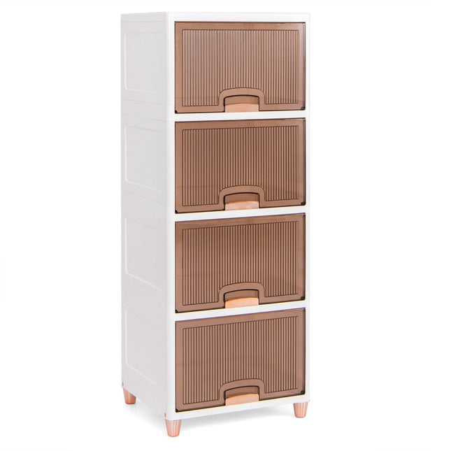 Úložný box 150 L s magnetickými dvířky, sada 4 ks, stohovatelný plastový box, bílý