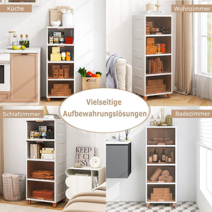 Úložný box 150 L s magnetickými dvířky, sada 4 ks, stohovatelný plastový box, bílý