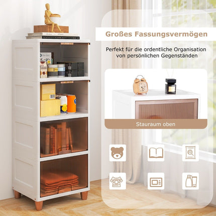Úložný box 150 L s magnetickými dvířky, sada 4 ks, stohovatelný plastový box, bílý