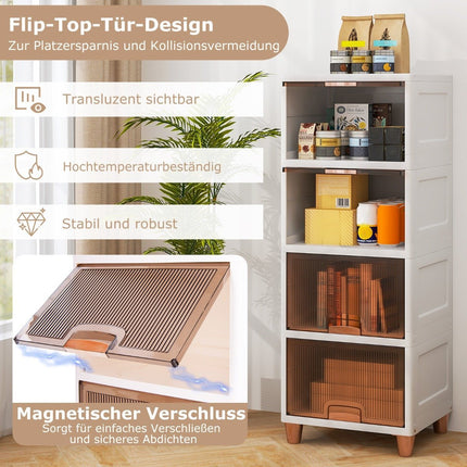 Úložný box 150 L s magnetickými dvířky, sada 4 ks, stohovatelný plastový box, bílý
