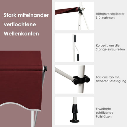 Nastavitelná balkonová markýza 150 cm, odolná proti UV, červená