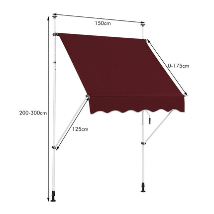 Nastavitelná balkonová markýza 150 cm, odolná proti UV, červená