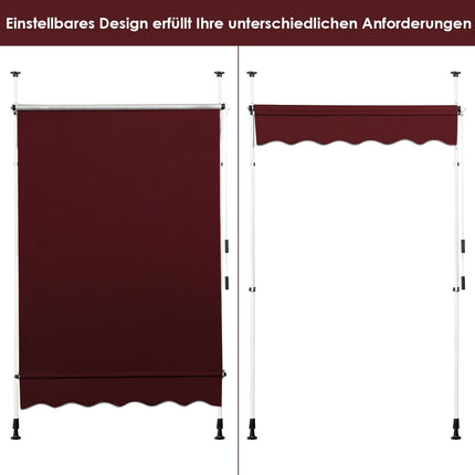 Nastavitelná balkonová markýza 150 cm, odolná proti UV, červená