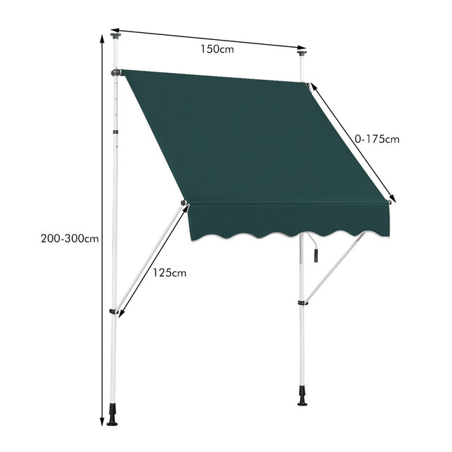 Nastavitelná balkonová markýza 150 cm odolná proti UV, zelená
