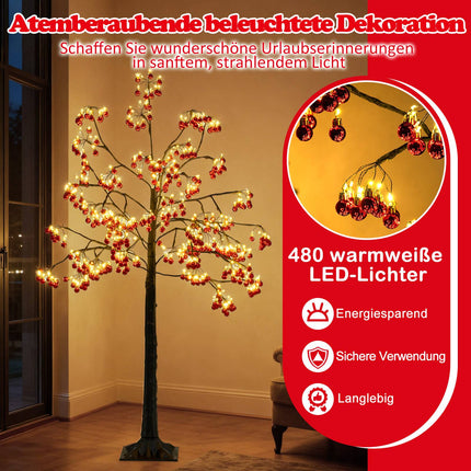 Umělý vánoční stromek 150 cm s LED světly a červenými ozdobami