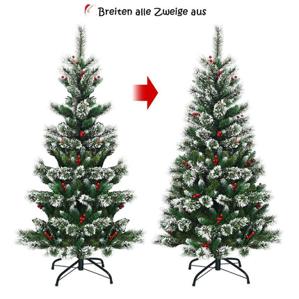 Umělý vánoční stromek 150 cm se sněhem a červenými bobulemi