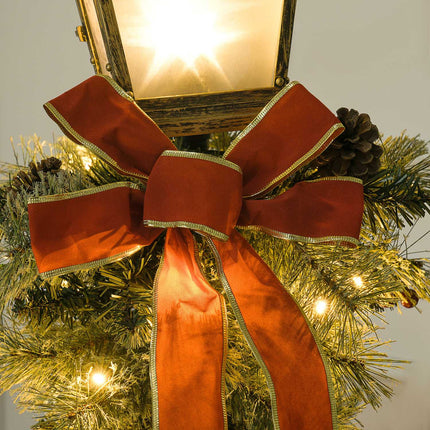 Metal Christmas lantern with LED Fairy Lights, cones and bow