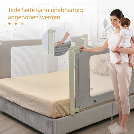 Výškově nastavitelná zábrana na postel 150 cm s montážním příslušenstvím, šedá