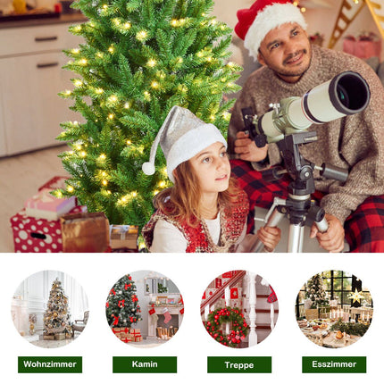 150 cm hoher beleuchteter künstlicher Bleistift-Weihnachtsbaum mit warmweiß-grünen Lichtern