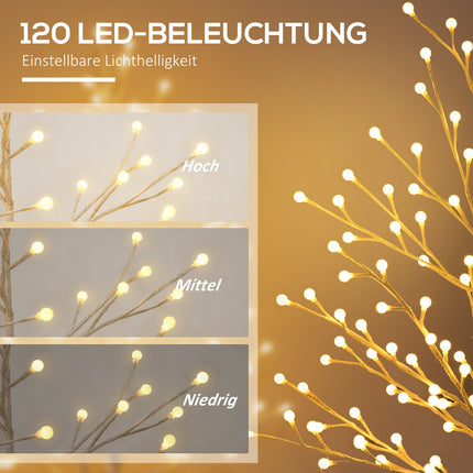Svítící LED bříza 150 cm, 120 teple bílých světel, 3 stupně jasu