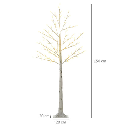 Svítící LED bříza 150 cm, 120 teple bílých světel, 3 stupně jasu