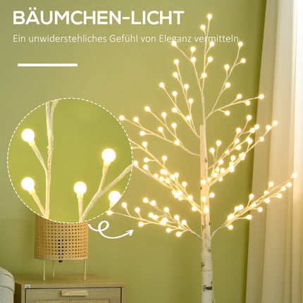 Svítící LED bříza 150 cm, 120 teple bílých světel, 3 stupně jasu