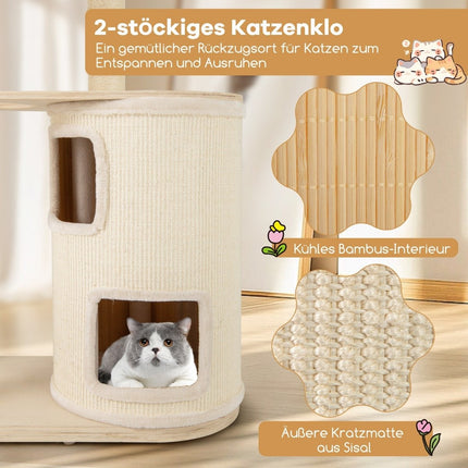 Kočičí strom 151cm s dvoupatrovým domkem a houpací sítí