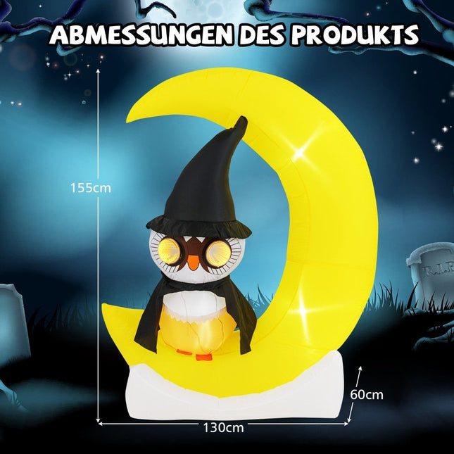 155CM LED opblaasbare uilen staand op de maan, verschrikkelijke Halloween-decoratie