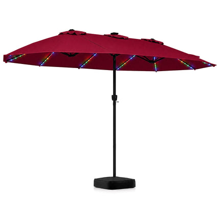 15.5FT Extra-Large Patio Umbrella, Red, 144 LED Lights