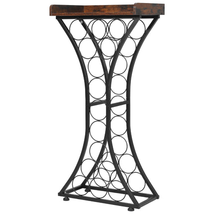 15-Bottle Freestanding Wine Rack, Iron Frame, Wood Top