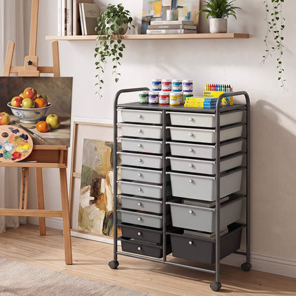 15-Drawer Rolling Cart, Black – Metal Frame, Swivel Casters
