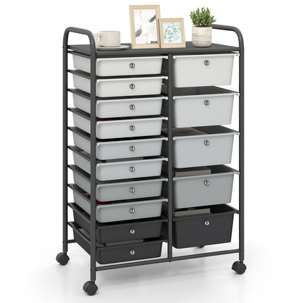15-Drawer Rolling Cart, Black – Metal Frame, Swivel Casters