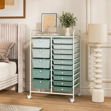 15-Drawer Rolling Utility Cart, Lime Green Storage Organizer