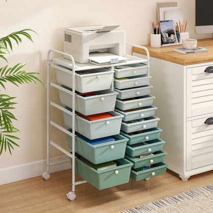 15-Drawer Rolling Utility Cart, Lime Green Storage Organizer