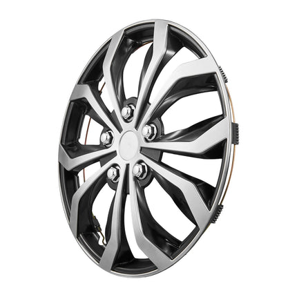 15-Inch Hubcaps Set of 4, Snap-On 10-Spoke ABS, Silver-Black