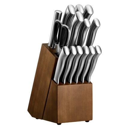 15-Piece Kitchen Knife Set With Block, Sharpener, German Steel
