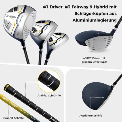 Pánská sada golfových holí, 15 dílů, včetně bagu a pláštěnky