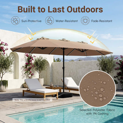 15ft Double-Sided Patio Umbrella, Solar LED Lights, Brown