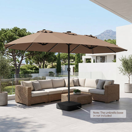 15ft Double-Sided Patio Umbrella, Solar LED Lights, Brown