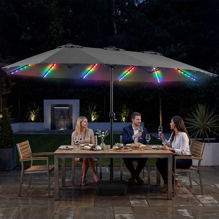 15ft Double-Sided Patio Umbrella with Solar LED Lights