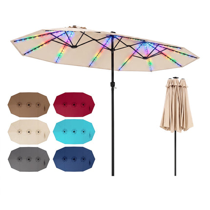 15ft Double-Sided Patio Umbrella with Solar LED Lights