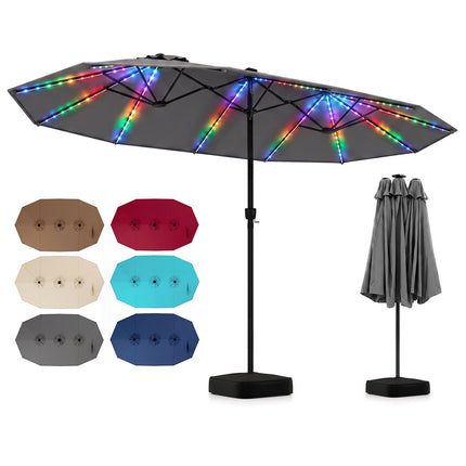 15ft Double-Sided Patio Umbrella with Solar LED Lights