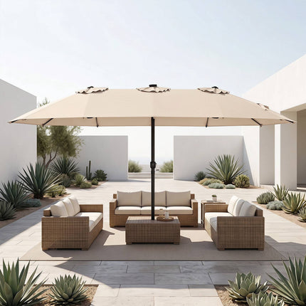 15ft Double-Sided Patio Umbrella with Solar LED Lights