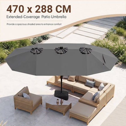 15ft Double-Sided Patio Umbrella with Solar LED Lights