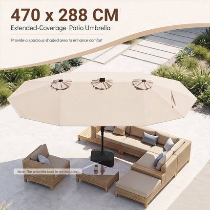 15ft Double-Sided Patio Umbrella with Solar LED Lights