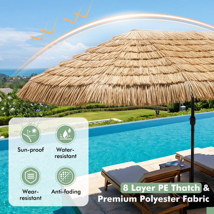 15 x 9 FT Double-Sided Tiki Patio Umbrella, Brown
