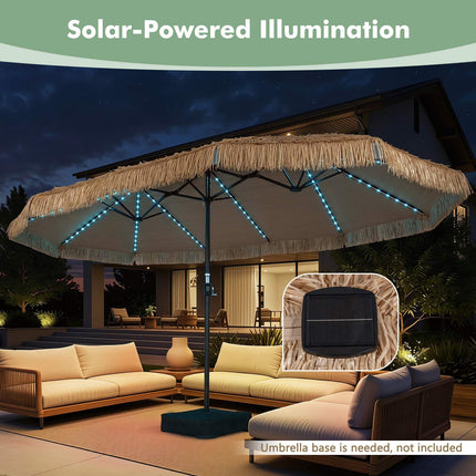 15 x 9 FT Solar Patio Umbrella, Multi-Color Lights, Brown