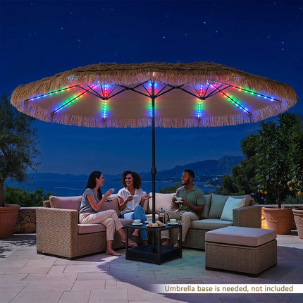 15 x 9 FT Solar Patio Umbrella, Multi-Color Lights, Brown