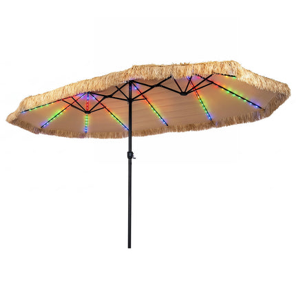 15 x 9 FT Solar Patio Umbrella, Multi-Color Lights, Brown